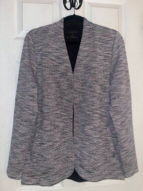 TALBOTS Cardigan Jacket Gray White Marled Heathered With Pockets Size M